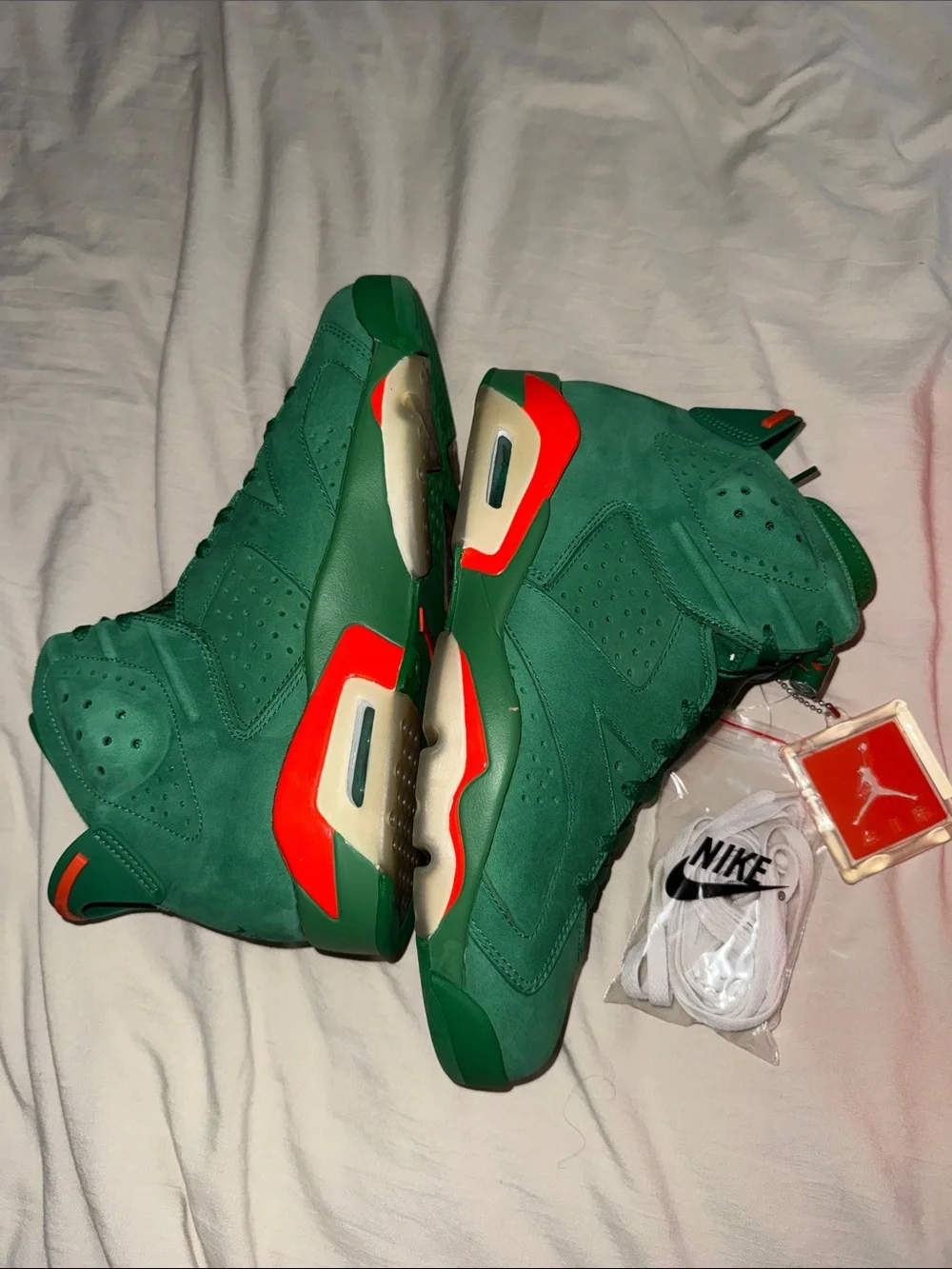 Jordan Retro 6 Sneakers in Green with Orange Accents